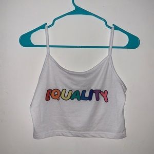 Cropped White “Equality” tank top